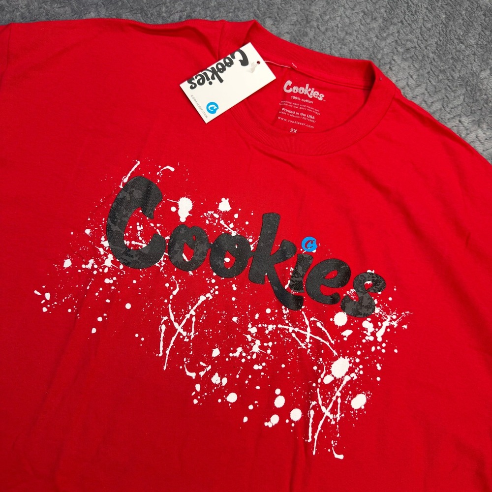 NWT Cookies SF T-Shirt Mens 2X Red Paint Splatter Logo Graphic Cotton Streetwear